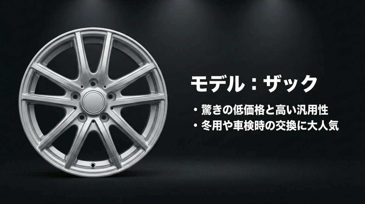 低価格と高い汎用性で冬用や車検時に人気のモデル「ザック」のホイール画像