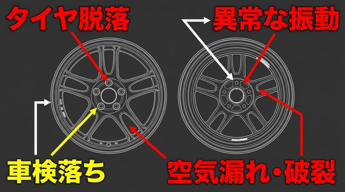ナット座面に挟まった塗料が走行中に削れて隙間ができ、ボルトが緩んでしまうメカニズムの図解