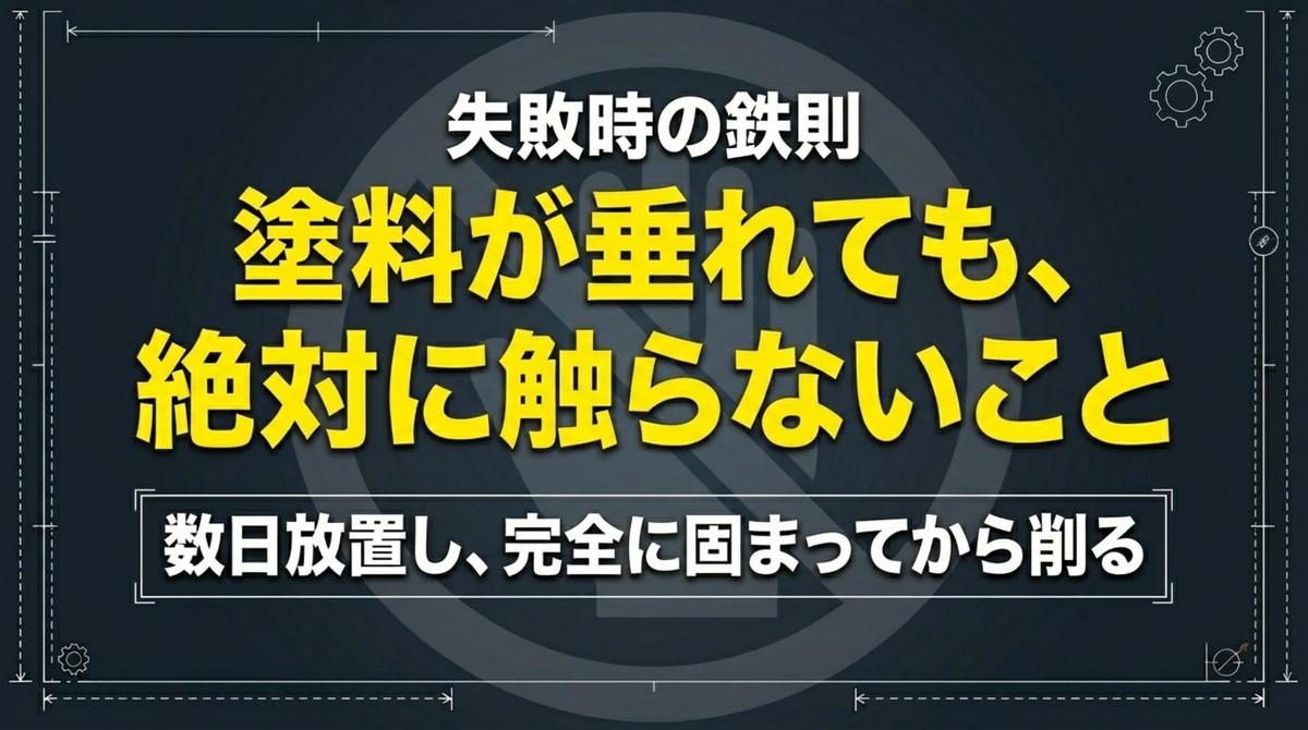 失敗しても大丈夫!塗料が液垂れした時の鉄則 塗料が垂れても数日放置し、完全に固まってから削る失敗時の鉄則
