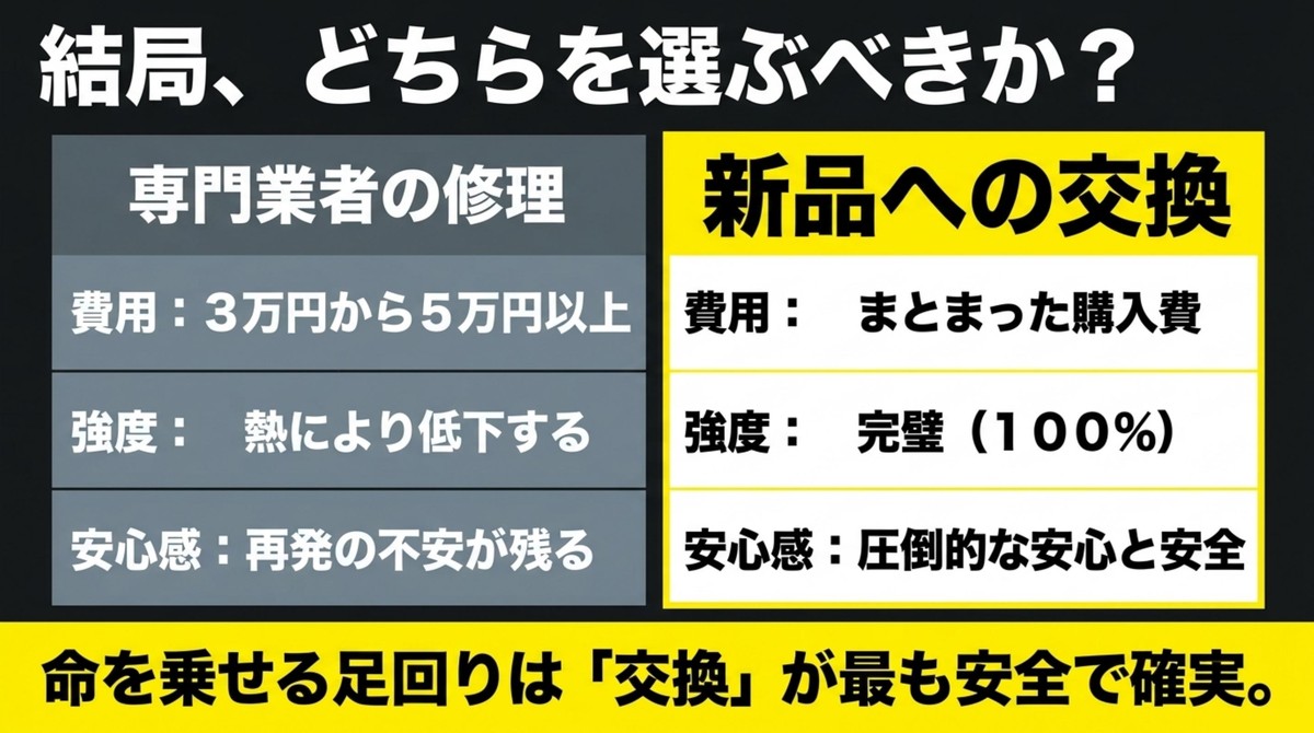 修理と新品交換の費用や強度の比較