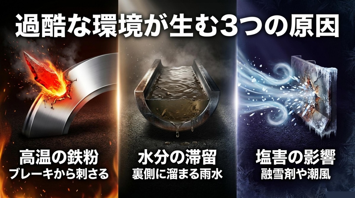 高温の鉄粉や水分の滞留などサビが発生する3つの原因