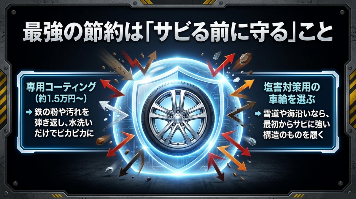 専用コーティングや塩害対策ホイールでサビる前に守る予防策