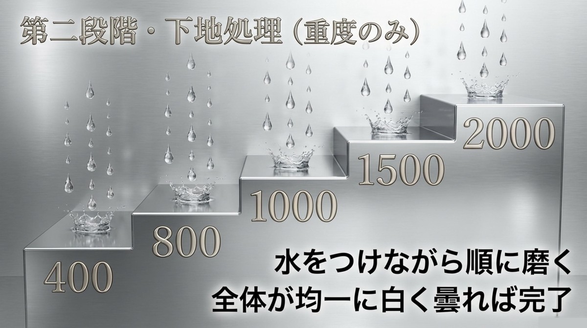 耐水ペーパーを使った第二段階の下地処理の手順