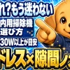 車内用掃除機の選び方を紹介するキャラクターイラスト。吸引仕事率30W以上を目安に、コードレスで隙間ノズル付きの機種を選ぶことを訴求している