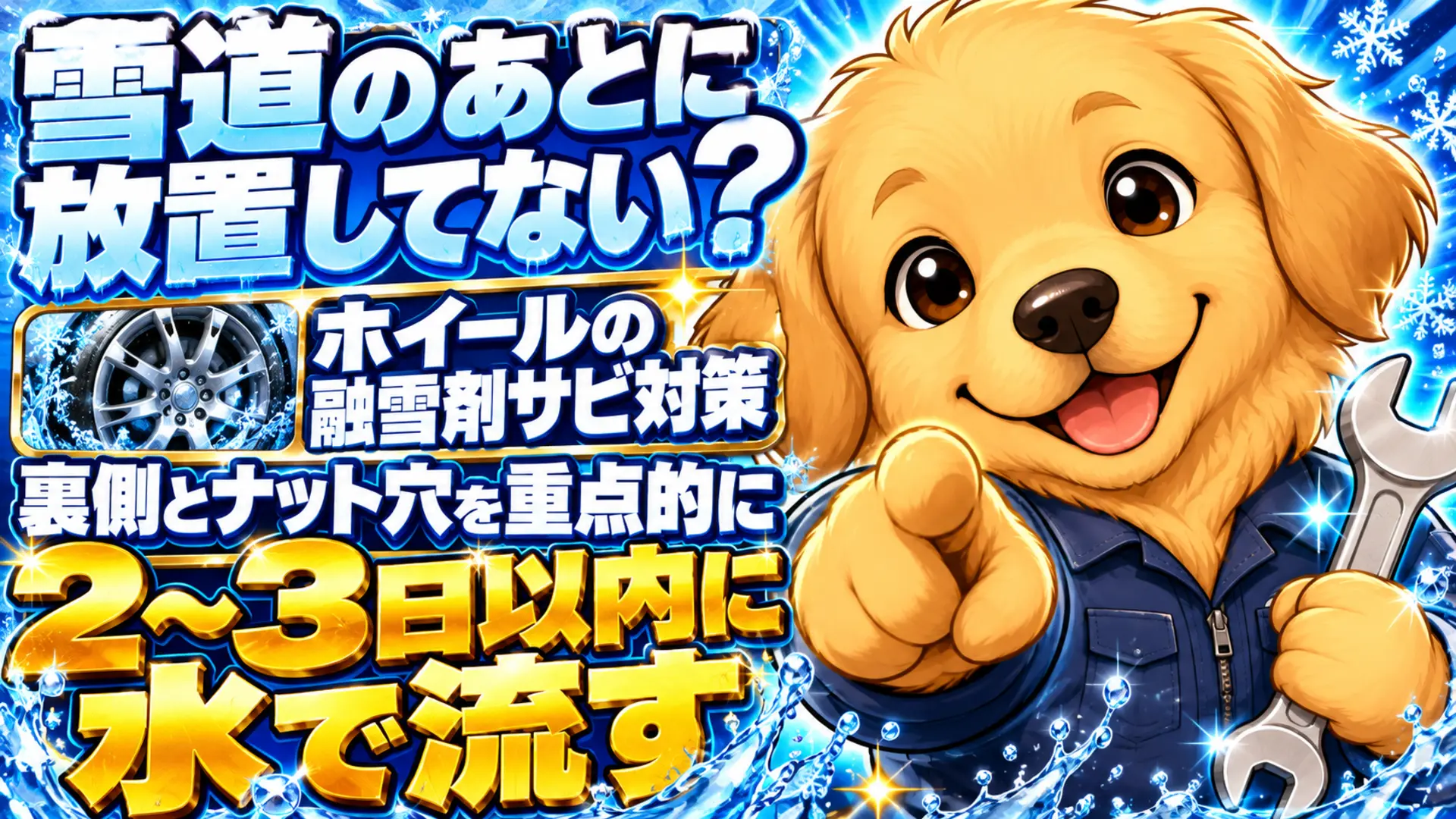 融雪剤を浴びたホイールは2〜3日以内に裏側とナット穴を水で流すとサビを防げる
